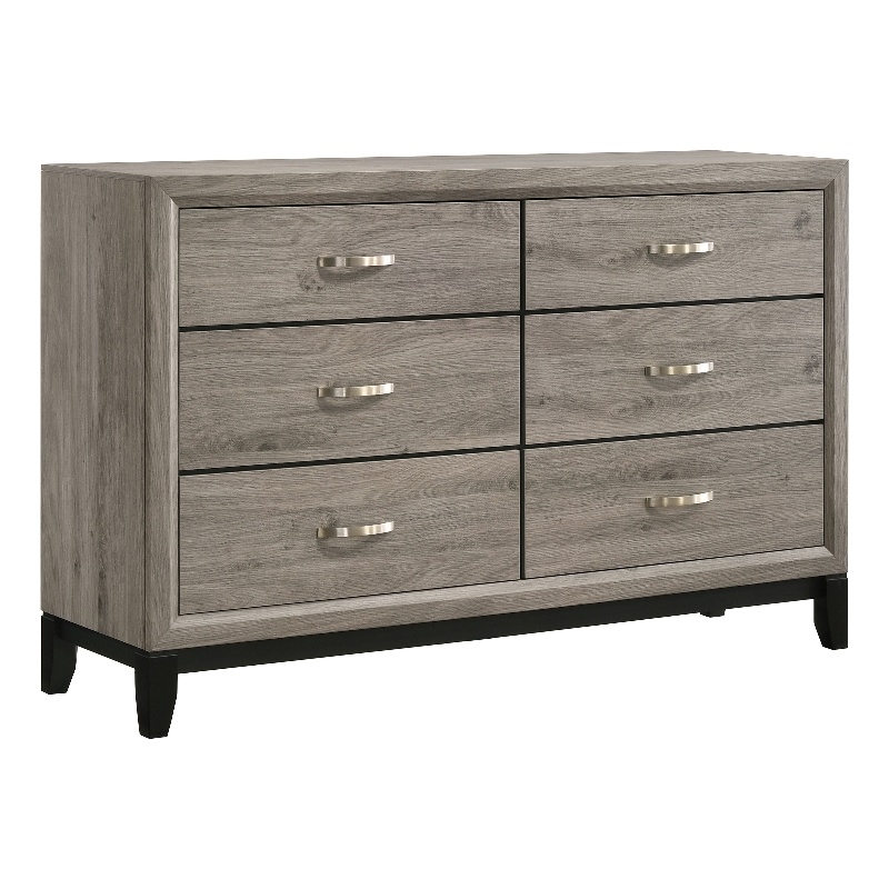 Pemberly Row 6-Drawer Transitional Wood Dresser Cabinet in Light Taupe