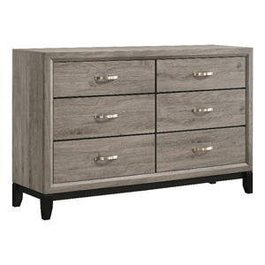 Pemberly Row 6-Drawer Transitional Wood Dresser Cabinet in Light Taupe
