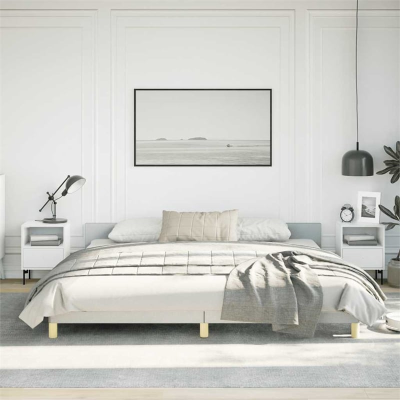 Pemberly Row King Bed Frame with Dark Gray Fabric Upholstery