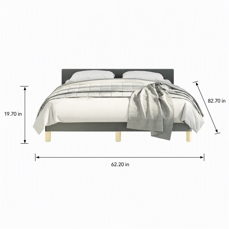 Pemberly Row Queen Bed Frame with Headboard in Dark Gray Fabric