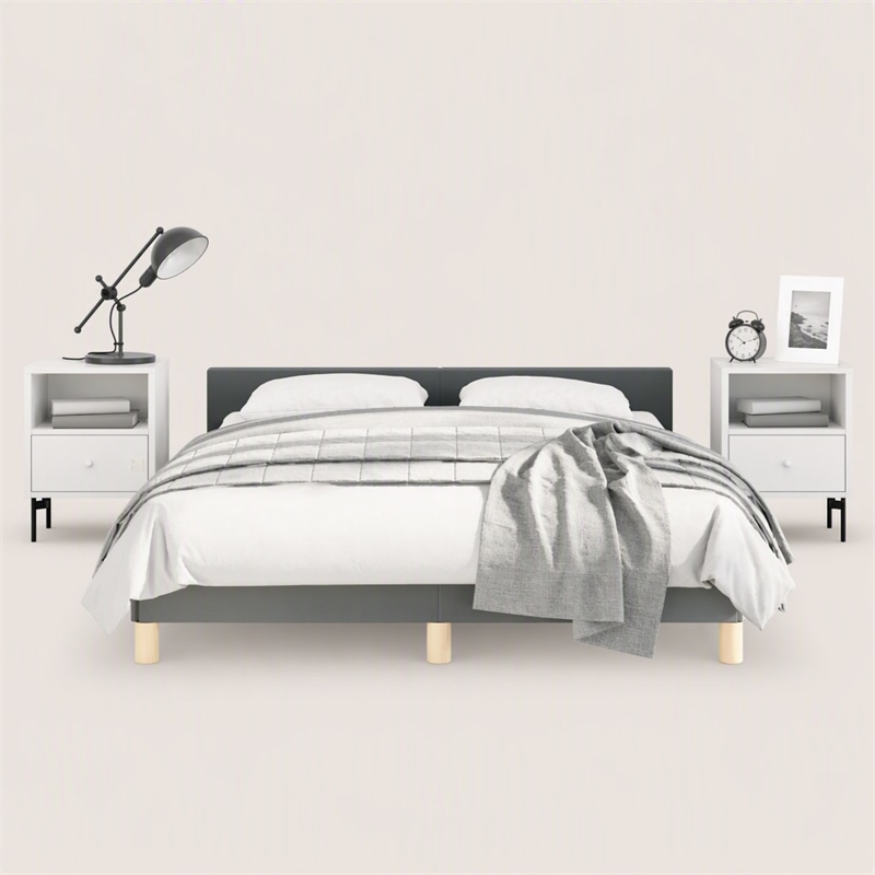 Pemberly Row Queen Bed Frame with Headboard in Dark Gray Fabric