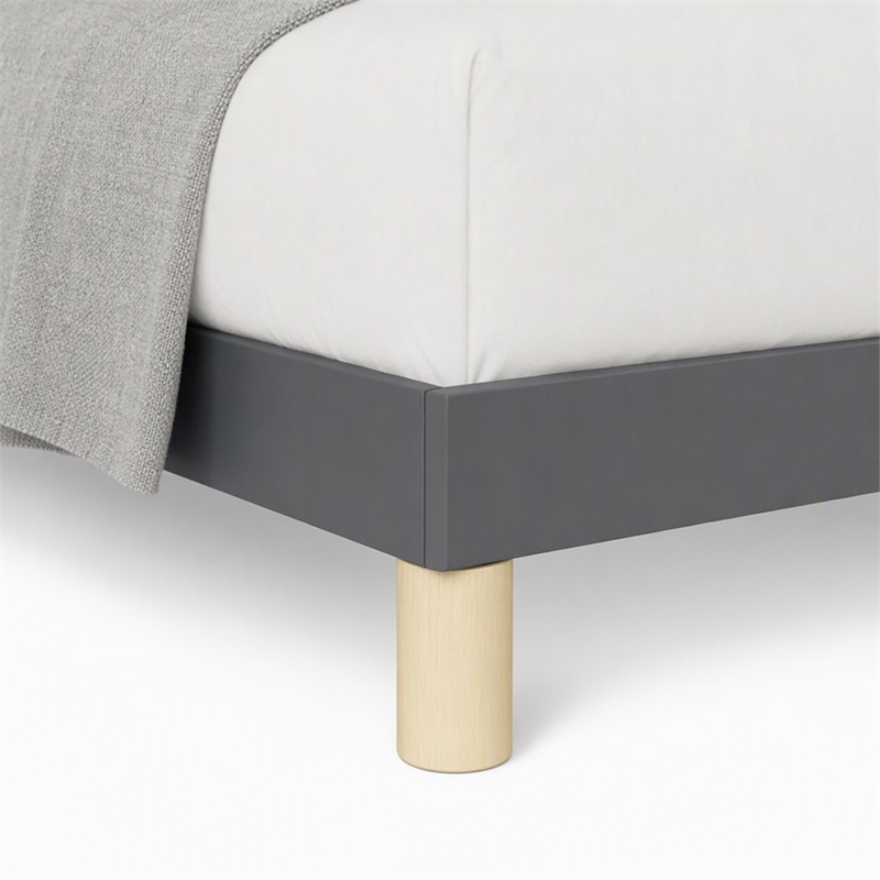 Pemberly Row Queen Bed Frame with Headboard in Dark Gray Fabric