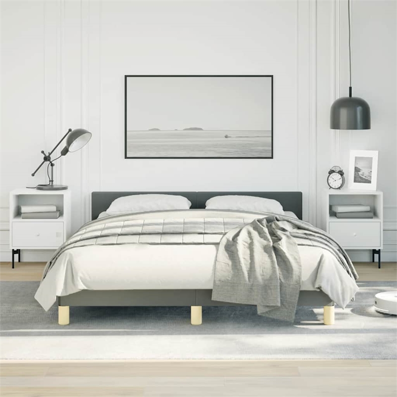 Pemberly Row Queen Bed Frame with Headboard in Dark Gray Fabric
