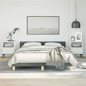 Pemberly Row Queen Bed Frame with Headboard in Dark Gray Fabric