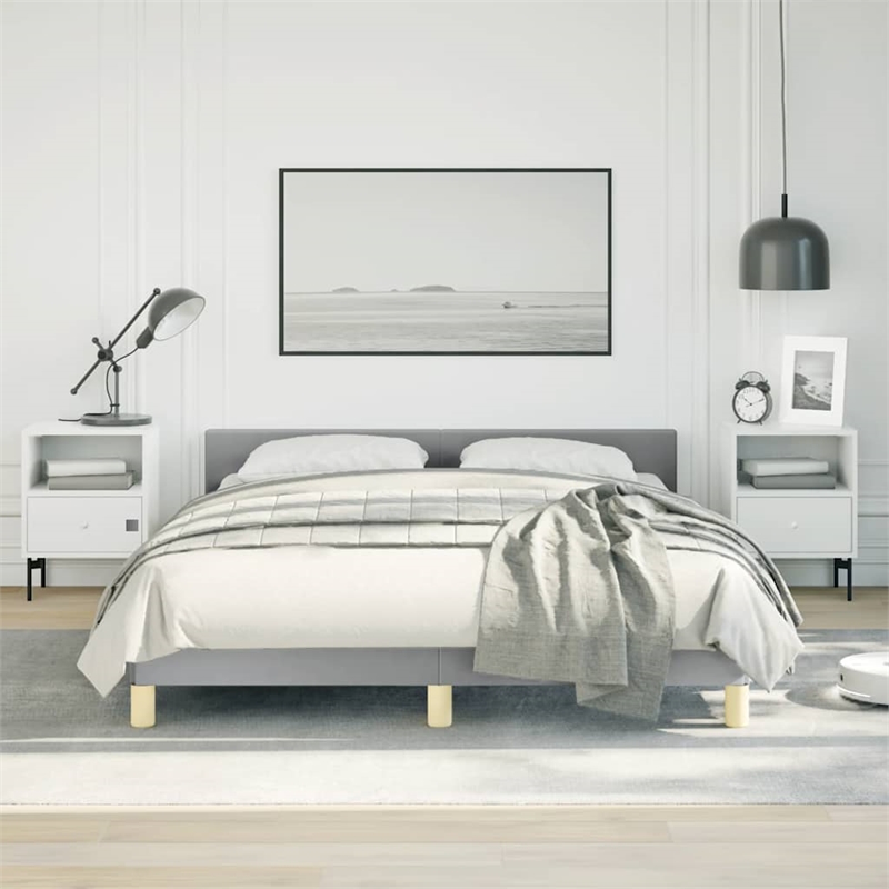 Pemberly Row Full Bed Frame with Upholstered Headboard in Light Grey