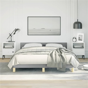 Pemberly Row Full Bed Frame with Upholstered Headboard in Light Grey