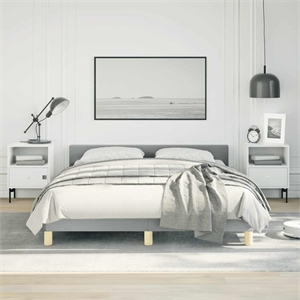 Pemberly Row Queen Bed Frame with Upholstered Fabric in Light Grey