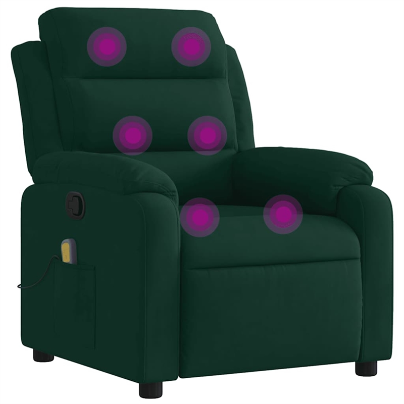 Pemberly Row Massage Recliner Chair in Dark Green Velvet