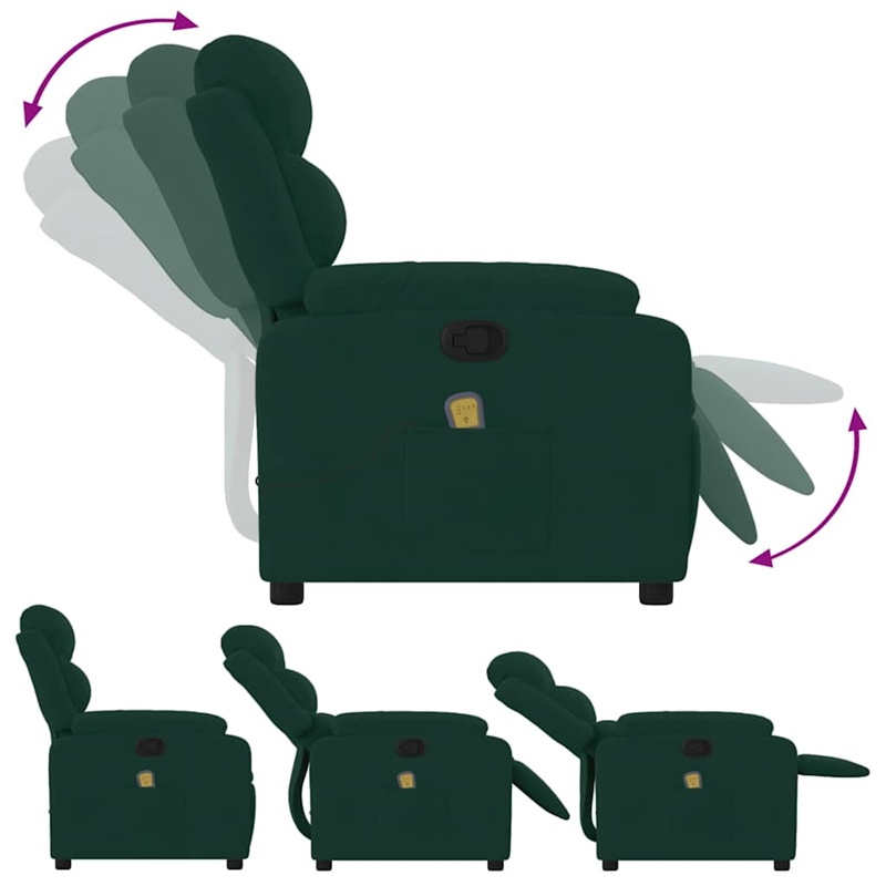 Pemberly Row Massage Recliner Chair in Dark Green Velvet