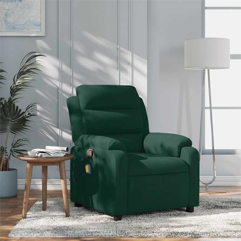 Pemberly Row Massage Recliner Chair in Dark Green Velvet