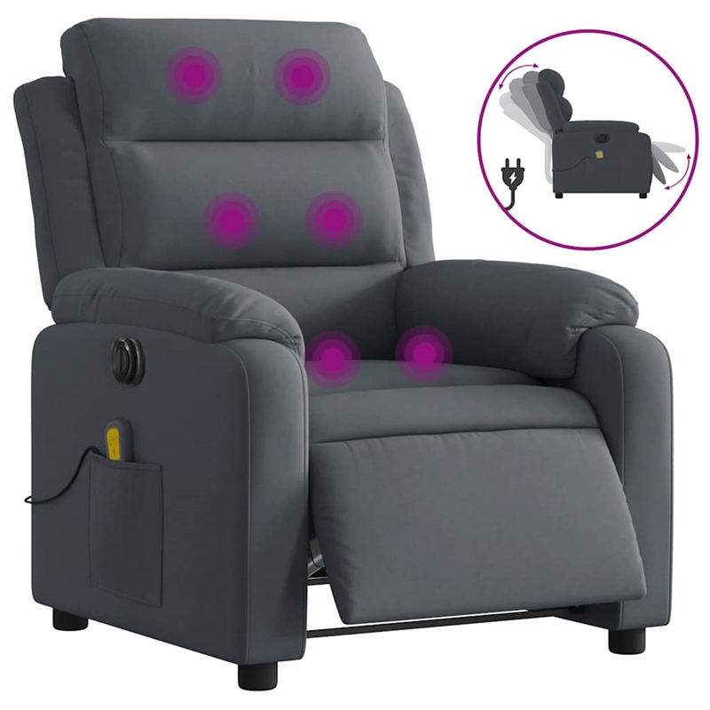 Pemberly Row Velvet Electric Massage Recliner Chair in Dark Gray