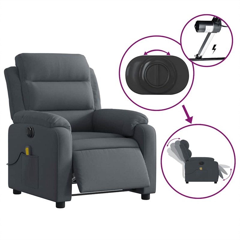 Pemberly Row Velvet Electric Massage Recliner Chair in Dark Gray