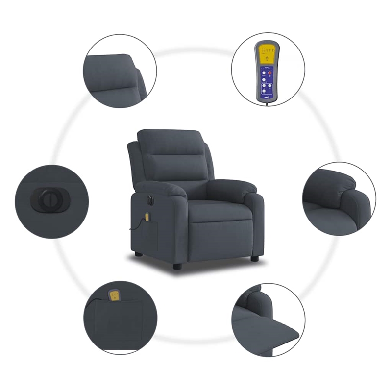 Pemberly Row Velvet Electric Massage Recliner Chair in Dark Gray
