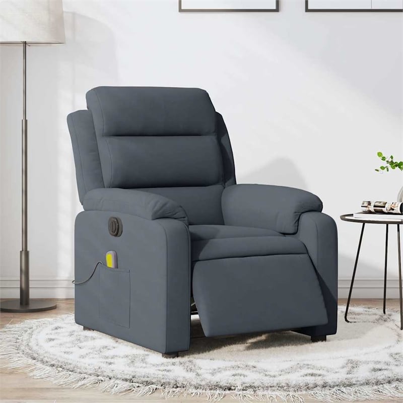 Pemberly Row Velvet Electric Massage Recliner Chair in Dark Gray