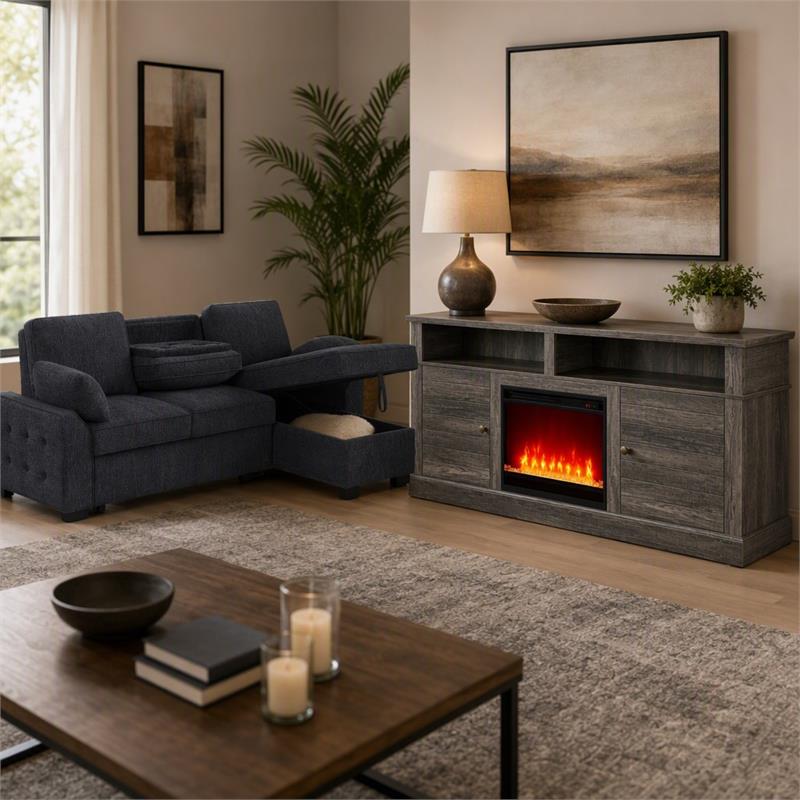 Pemberly Row Living Room Set of 2 - TV Stand and Sleeper Sectional