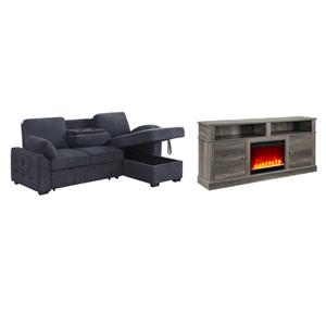 Pemberly Row Living Room Set of 2 - TV Stand and Sleeper Sectional