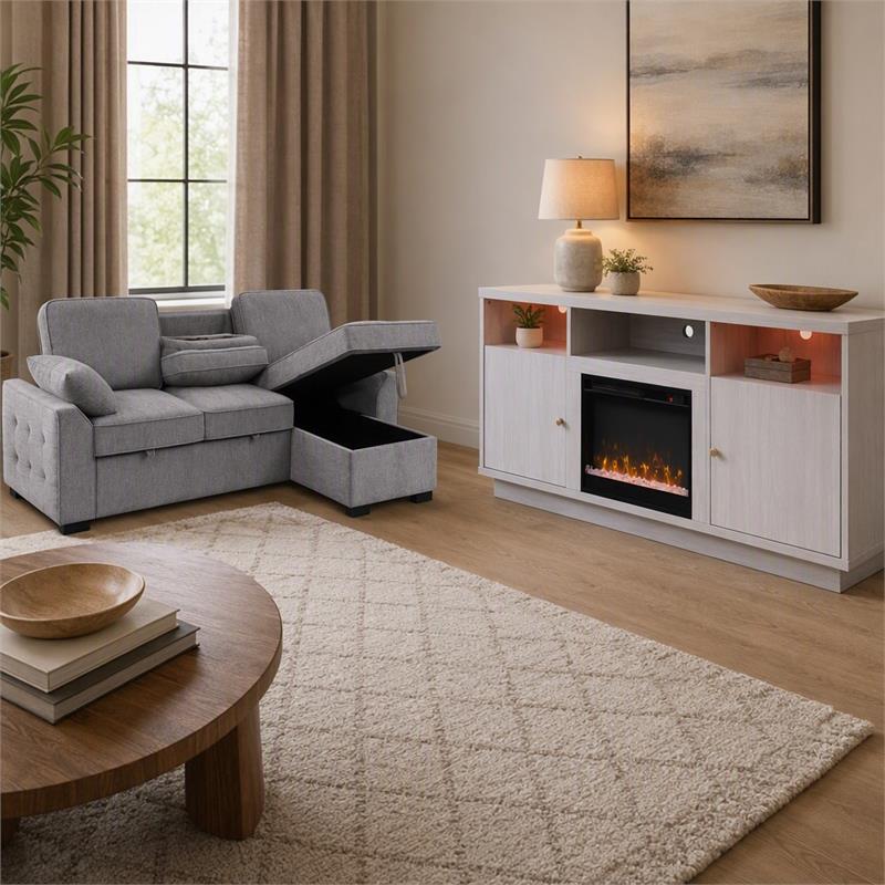 Pemberly Row Set of 2 Fireplace TV Console & Sleeper Sectional Sofa