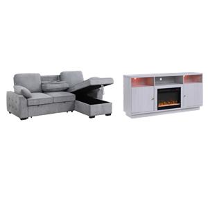 Pemberly Row Set of 2 Fireplace TV Console & Sleeper Sectional Sofa
