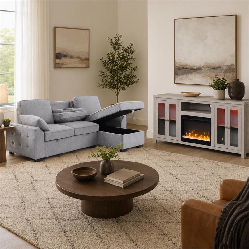 Pemberly Row Set of 2 Fireplace TV Stand and Sleeper Sectional Sofa