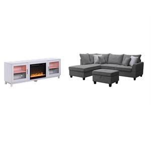 Pemberly Row 3Pc Set of Sectional Sofa with Ottoman and TV Stand with Fireplace