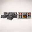Pemberly Row 3Pc Set of Fireplace TV Console and Sectional Sofa with Ottoman