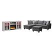 Pemberly Row 3Pc Set of Fireplace TV Console and Sectional Sofa with Ottoman