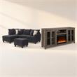 Pemberly Row 3Pc Set of Fireplace TV Console and Sectional Sofa with Ottoman