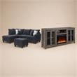 Pemberly Row 3Pc Set of Fireplace TV Console and Sectional Sofa with Ottoman