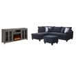 Pemberly Row 3Pc Set of Fireplace TV Console and Sectional Sofa with Ottoman