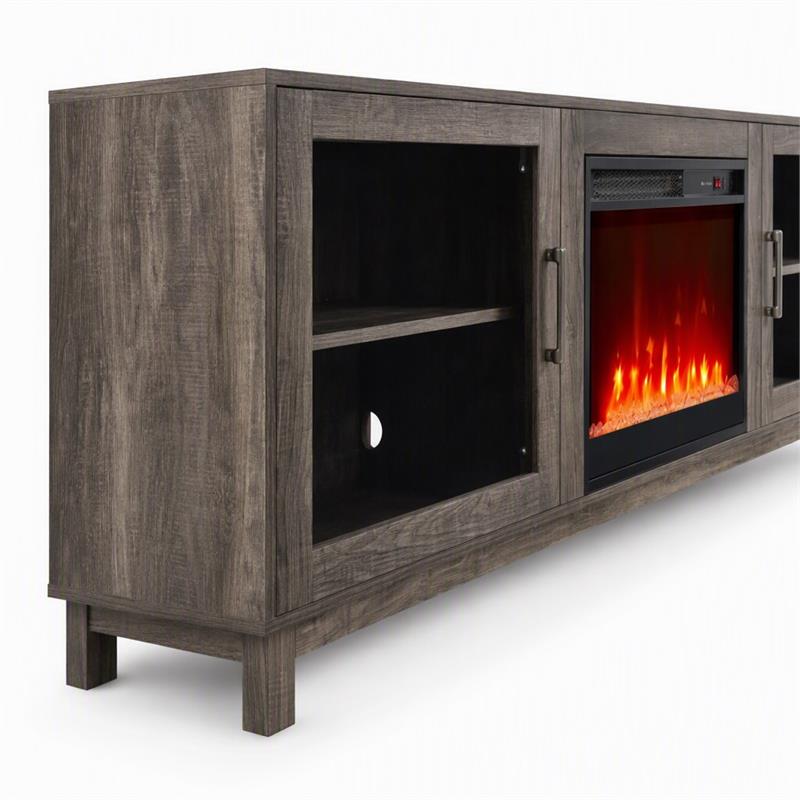 Pemberly Row Set of 3 TV Stand with Heater & Sectional Sofa with Ottoman