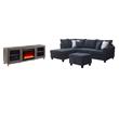 Pemberly Row Set of 3 TV Stand with Heater & Sectional Sofa with Ottoman