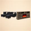 Pemberly Row 3Pc Set of TV Stand with Fireplace & Sectional Sofa with Ottoman