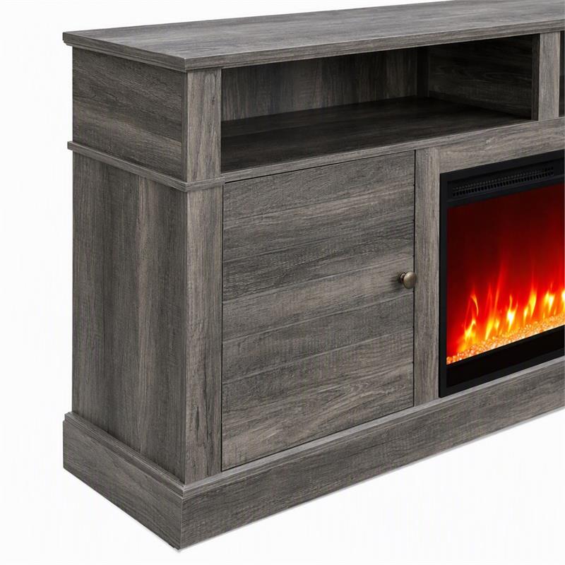 Pemberly Row 3Pc Set of TV Stand with Fireplace & Sectional Sofa with Ottoman