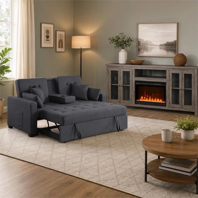 Pemberly Row Living Room Set of 2 - Fireplace TV Console and Sleeper Loveseat