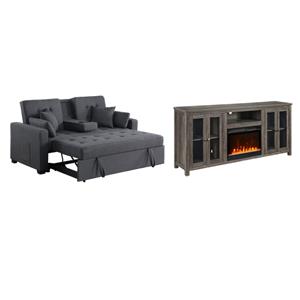  Pemberly Row Living Room Set of 2 - Fireplace TV Console and Sleeper Loveseat
