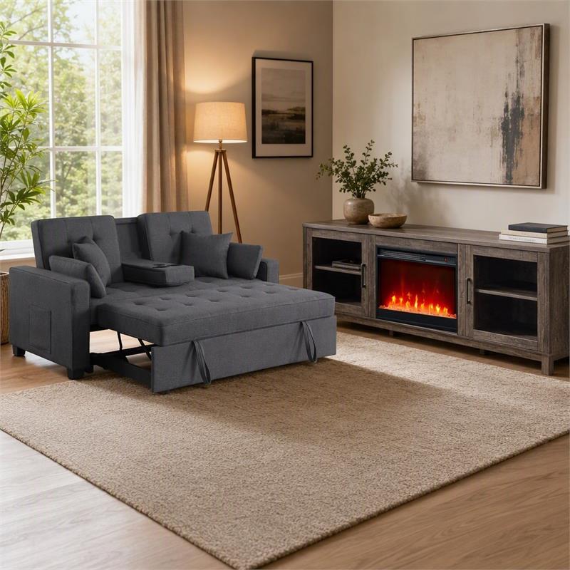  Pemberly Row Living Room Set of 2 - Fireplace TV Console and Sleeper Loveseat