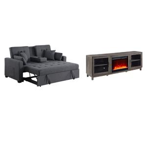  Pemberly Row Living Room Set of 2 - Fireplace TV Console and Sleeper Loveseat