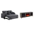  Pemberly Row Living Room Set of 2 - Fireplace TV Console and Sleeper Loveseat
