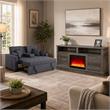  Pemberly Row Living Room Set of 2 - Fireplace TV Stand and Sleeper Loveseat