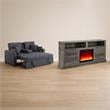  Pemberly Row Living Room Set of 2 - Fireplace TV Stand and Sleeper Loveseat