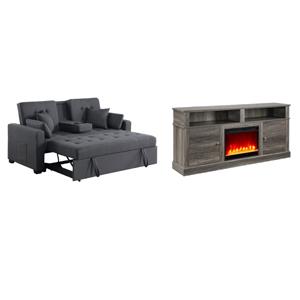  Pemberly Row Living Room Set of 2 - Fireplace TV Stand and Sleeper Loveseat
