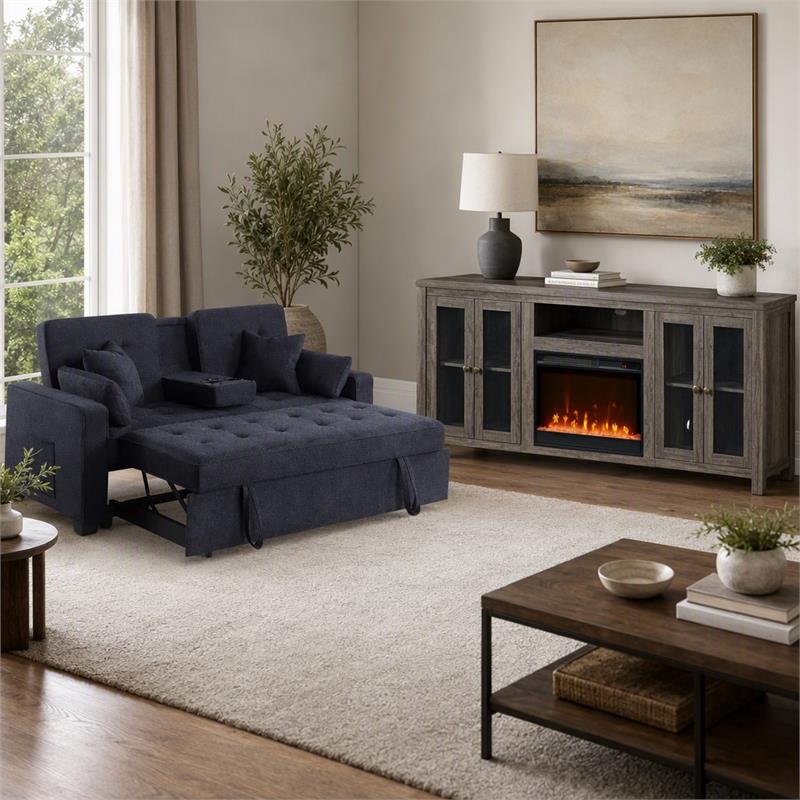  Pemberly Row Living Room Set of 2 - Fireplace TV Console and Sleeper Loveseat