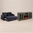  Pemberly Row Living Room Set of 2 - Fireplace TV Console and Sleeper Loveseat