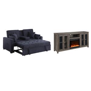  Pemberly Row Living Room Set of 2 - Fireplace TV Console and Sleeper Loveseat