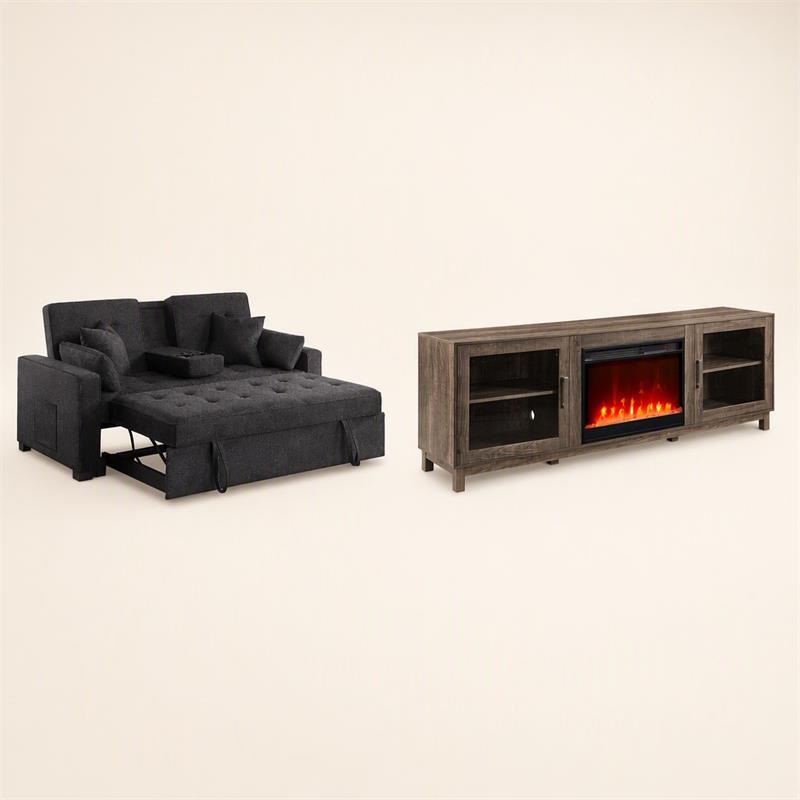  pemberly row living room set of 2 - fireplace tv stand and sleeper loveseat