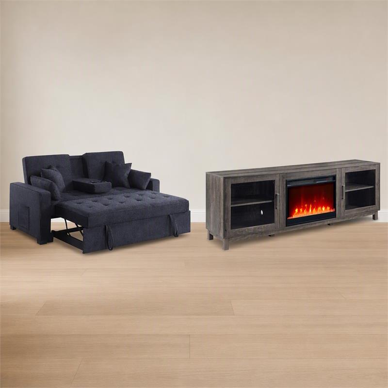  pemberly row living room set of 2 - fireplace tv stand and sleeper loveseat