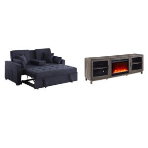  Pemberly Row Living Room Set of 2 - Fireplace TV Stand and Sleeper Loveseat