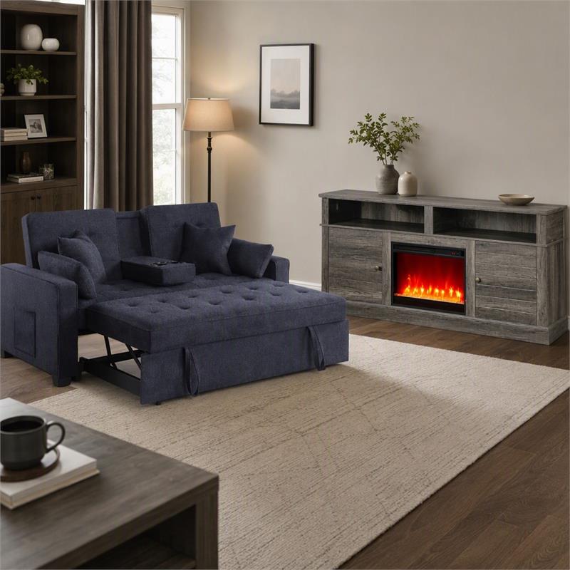  Pemberly Row Living Room Set of 2 - Fireplace TV Stand and Sleeper Loveseat