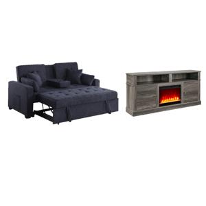  Pemberly Row Living Room Set of 2 - Fireplace TV Stand and Sleeper Loveseat