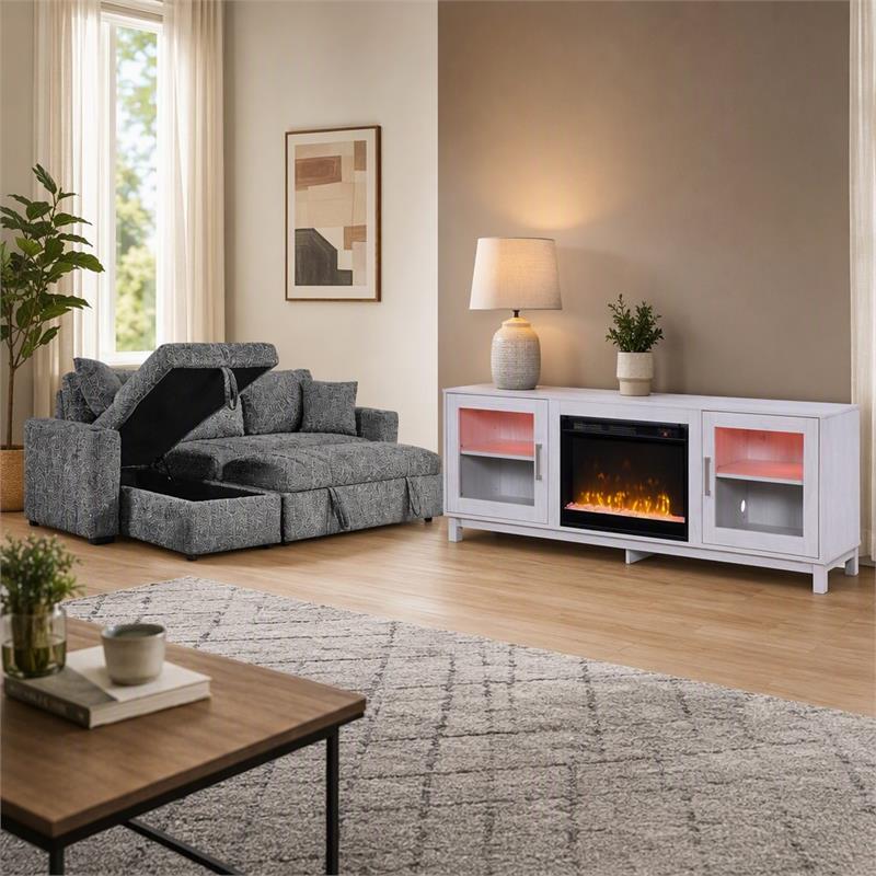 Pemberly Row 2-Piece Set of Sleeper Sectional Sofa & TV Stand with Fireplace